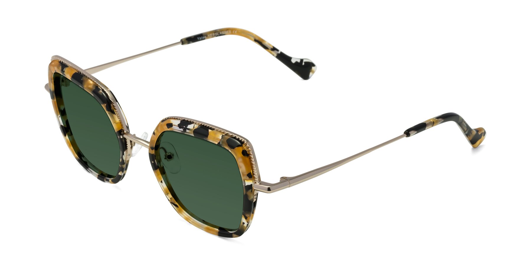 Angle of Yates in Yellow Floral-Gold with Green Tinted Lenses