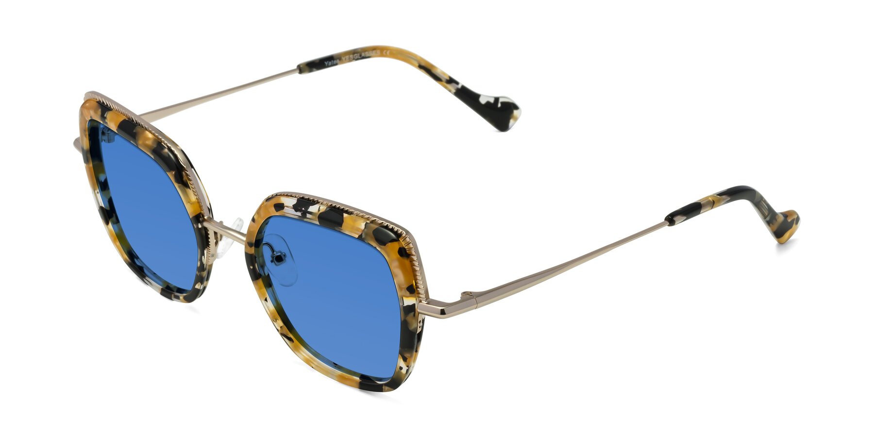 Angle of Yates in Yellow Floral-Gold with Blue Tinted Lenses