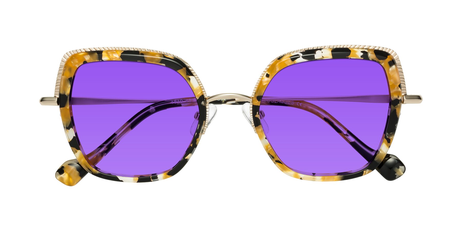 Folded Front of Yates in Yellow Floral-Gold with Purple Tinted Lenses