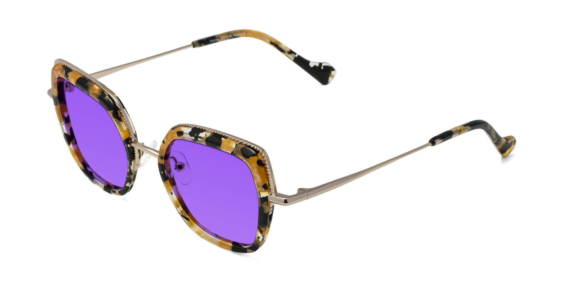 Angle of Yates in Yellow Floral-Gold with Purple Tinted Lenses