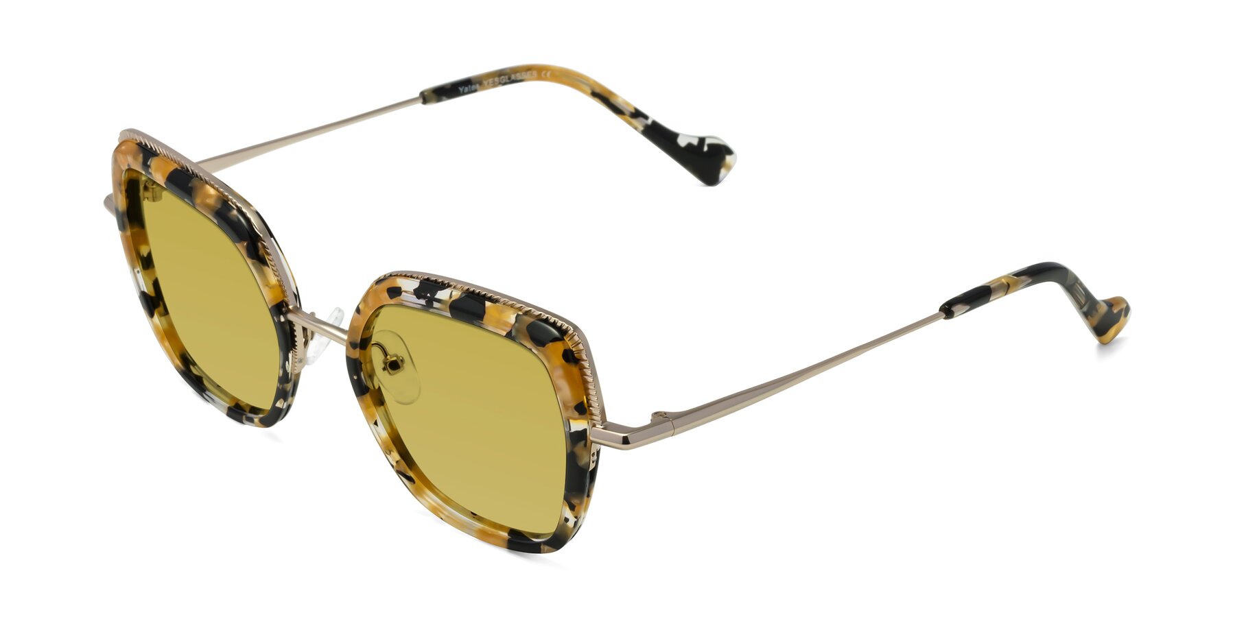 Angle of Yates in Yellow Floral-Gold with Champagne Tinted Lenses