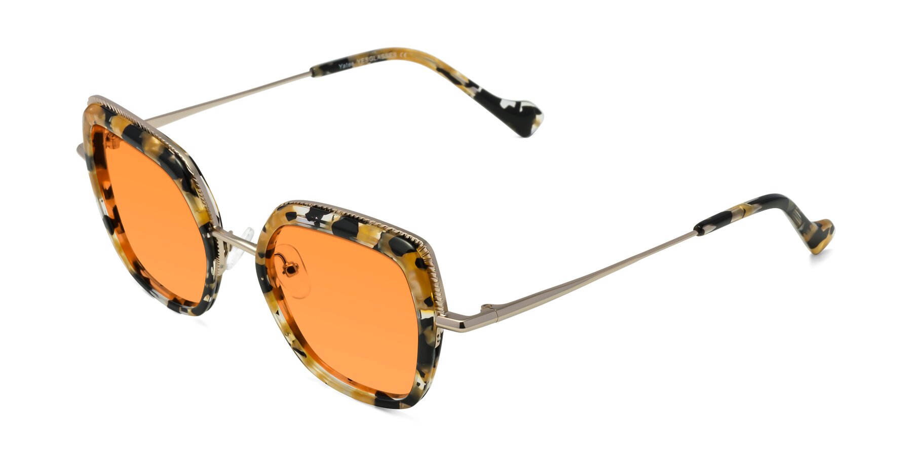 Angle of Yates in Yellow Floral-Gold with Orange Tinted Lenses