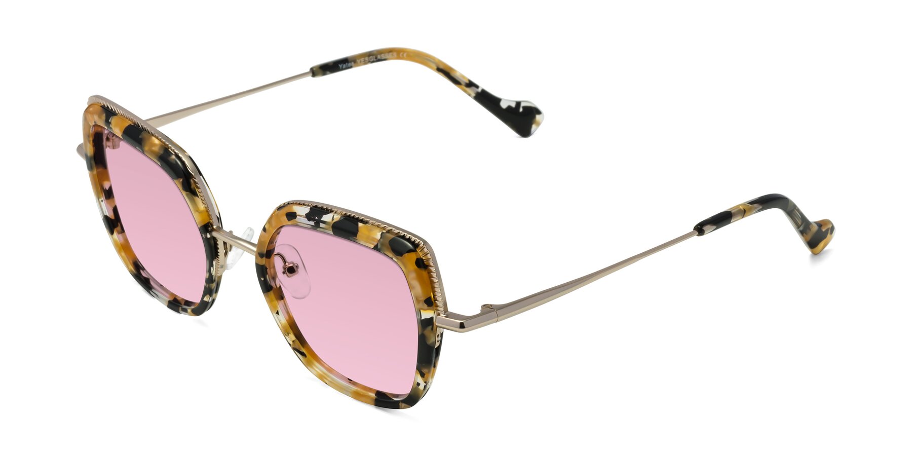 Angle of Yates in Yellow Floral-Gold with Light Wine Tinted Lenses