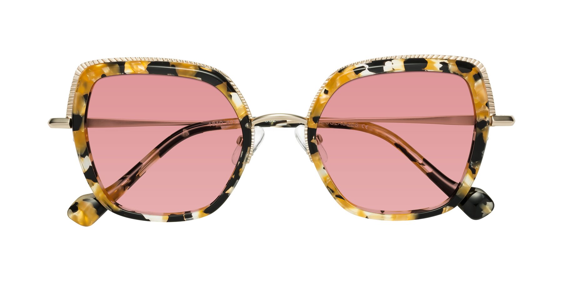 Folded Front of Yates in Yellow Floral-Gold with Medium Garnet Tinted Lenses