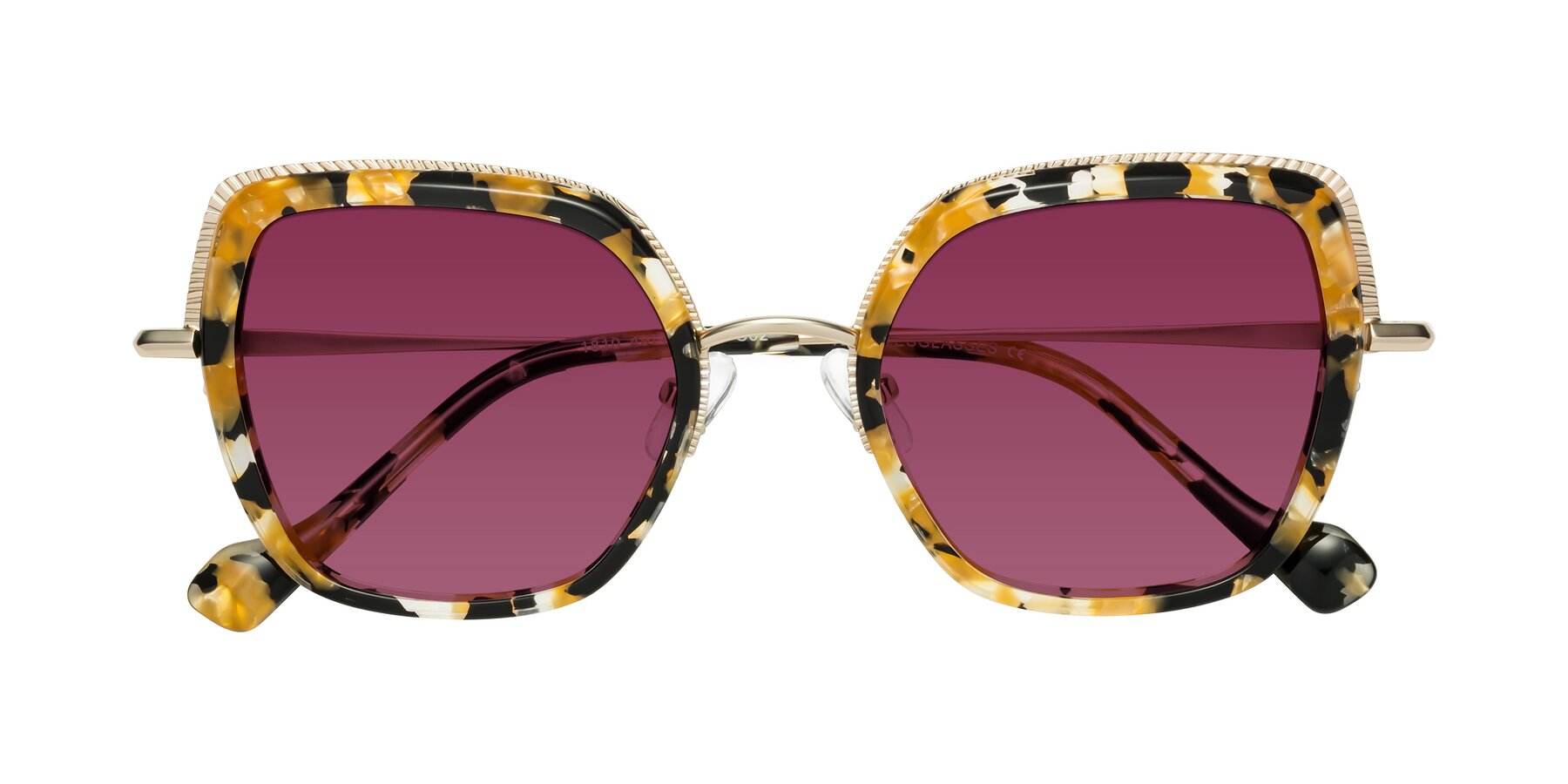 Folded Front of Yates in Yellow Floral-Gold with Wine Tinted Lenses