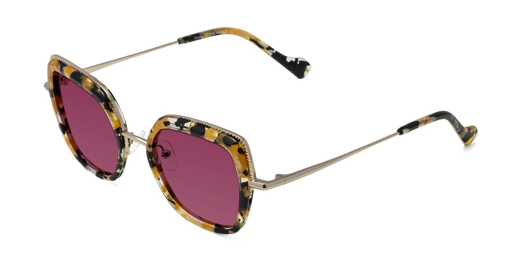 Angle of Yates in Yellow Floral-Gold with Wine Tinted Lenses