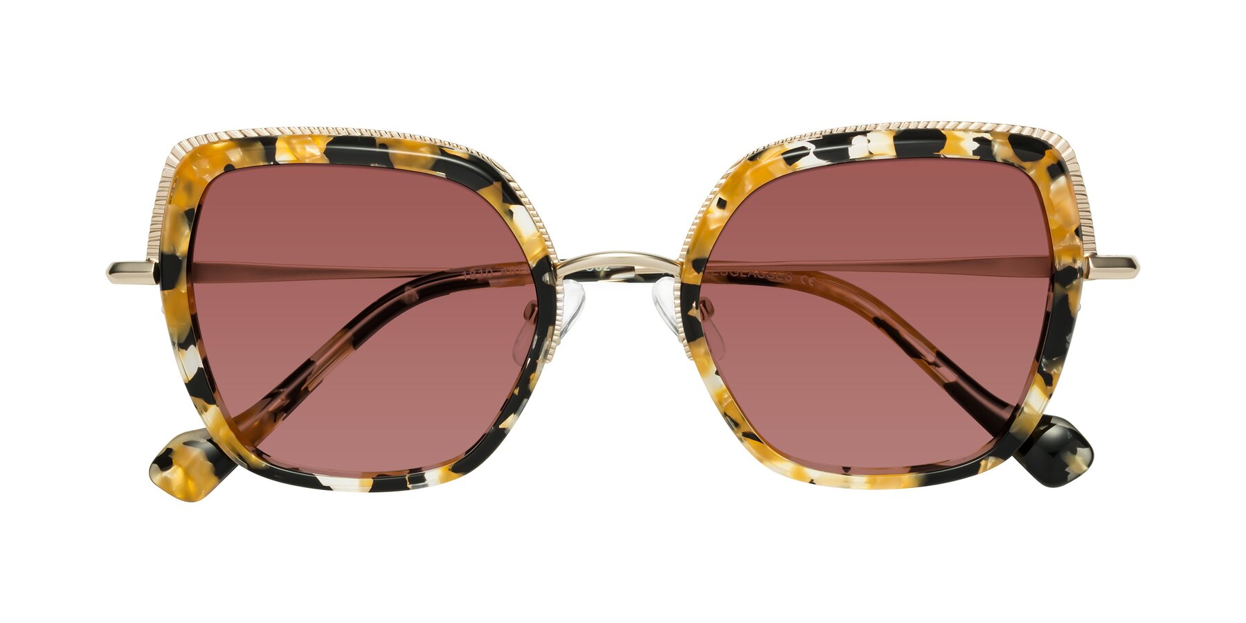 Folded Front of Yates in Yellow Floral-Gold with Garnet Tinted Lenses