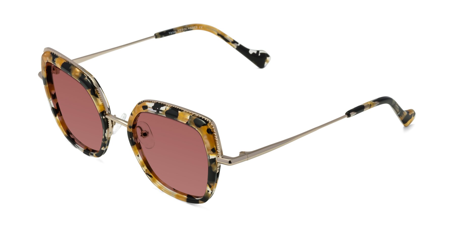 Angle of Yates in Yellow Floral-Gold with Garnet Tinted Lenses