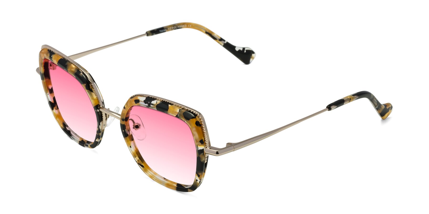 Angle of Yates in Yellow Floral-Gold with Pink Gradient Lenses