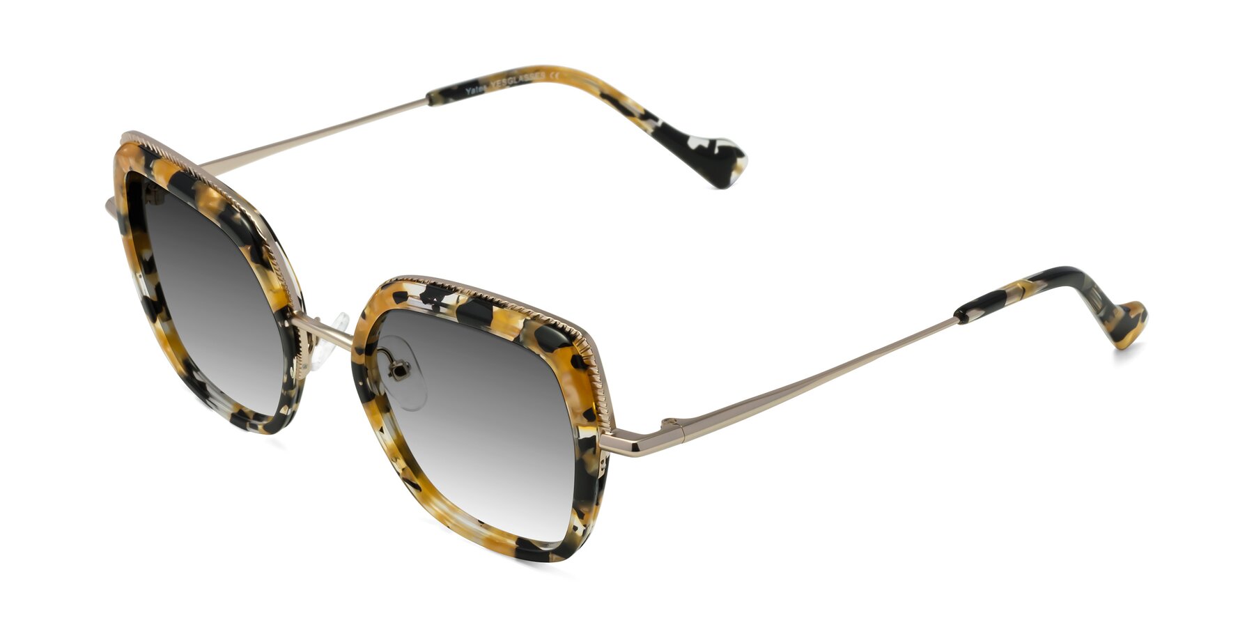 Angle of Yates in Yellow Floral-Gold with Gray Gradient Lenses