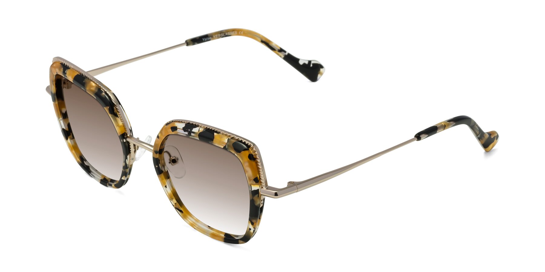 Angle of Yates in Yellow Floral-Gold with Brown Gradient Lenses