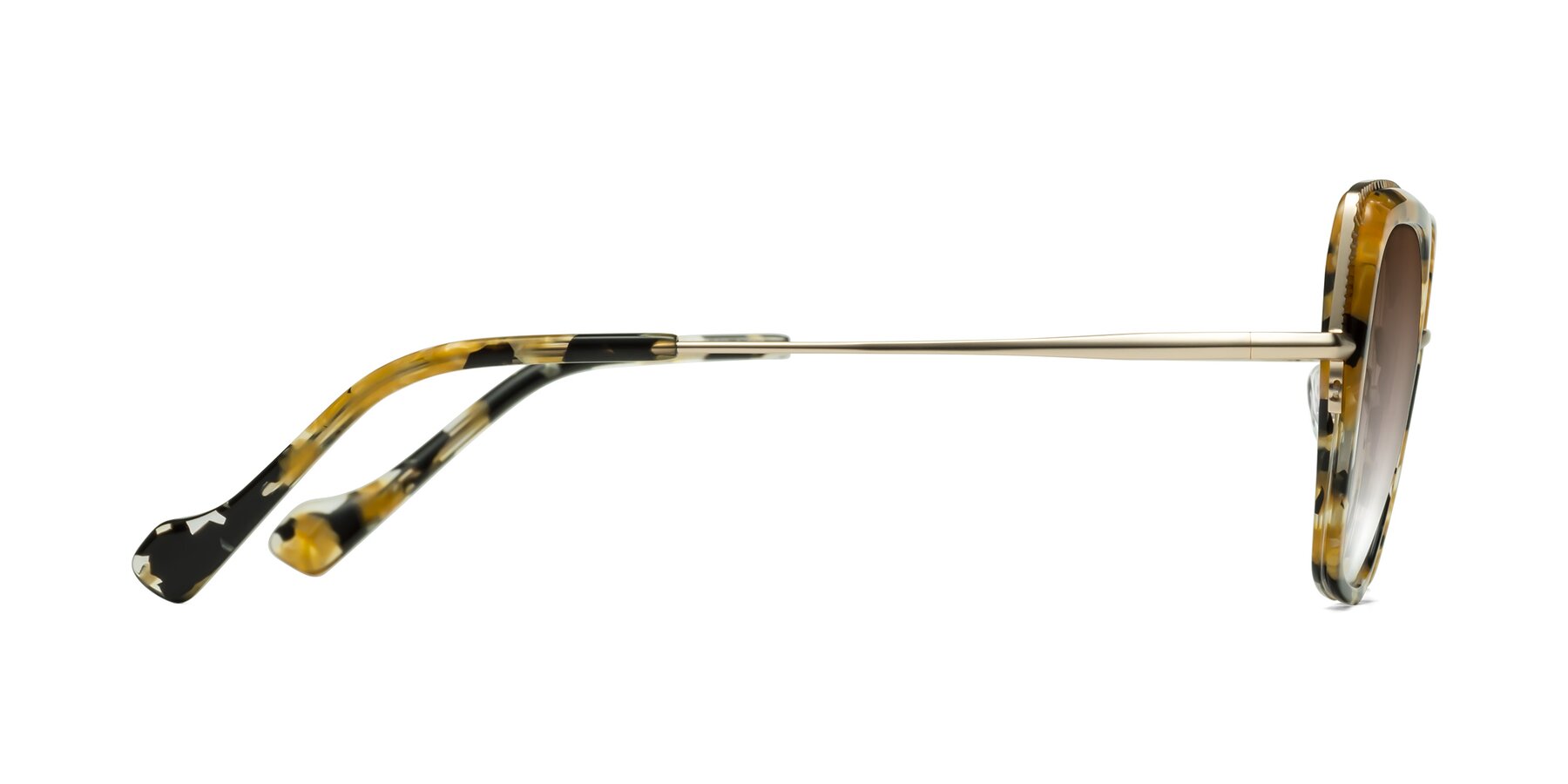 Side of Yates in Yellow Floral-Gold with Brown Gradient Lenses