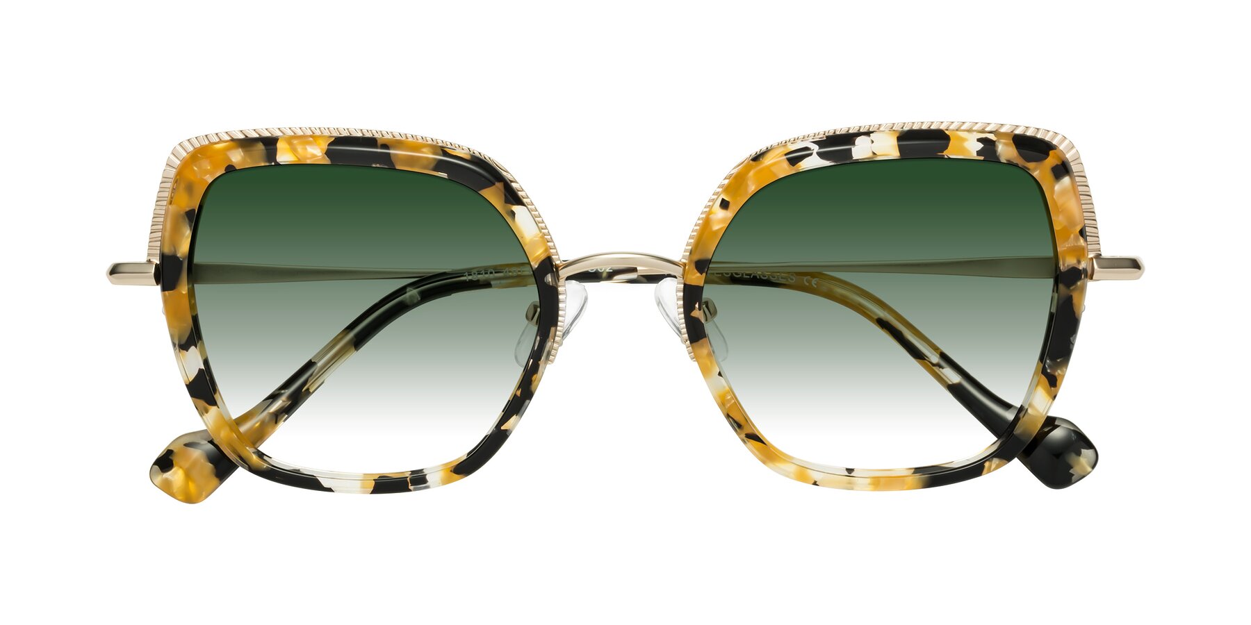 Folded Front of Yates in Yellow Floral-Gold with Green Gradient Lenses