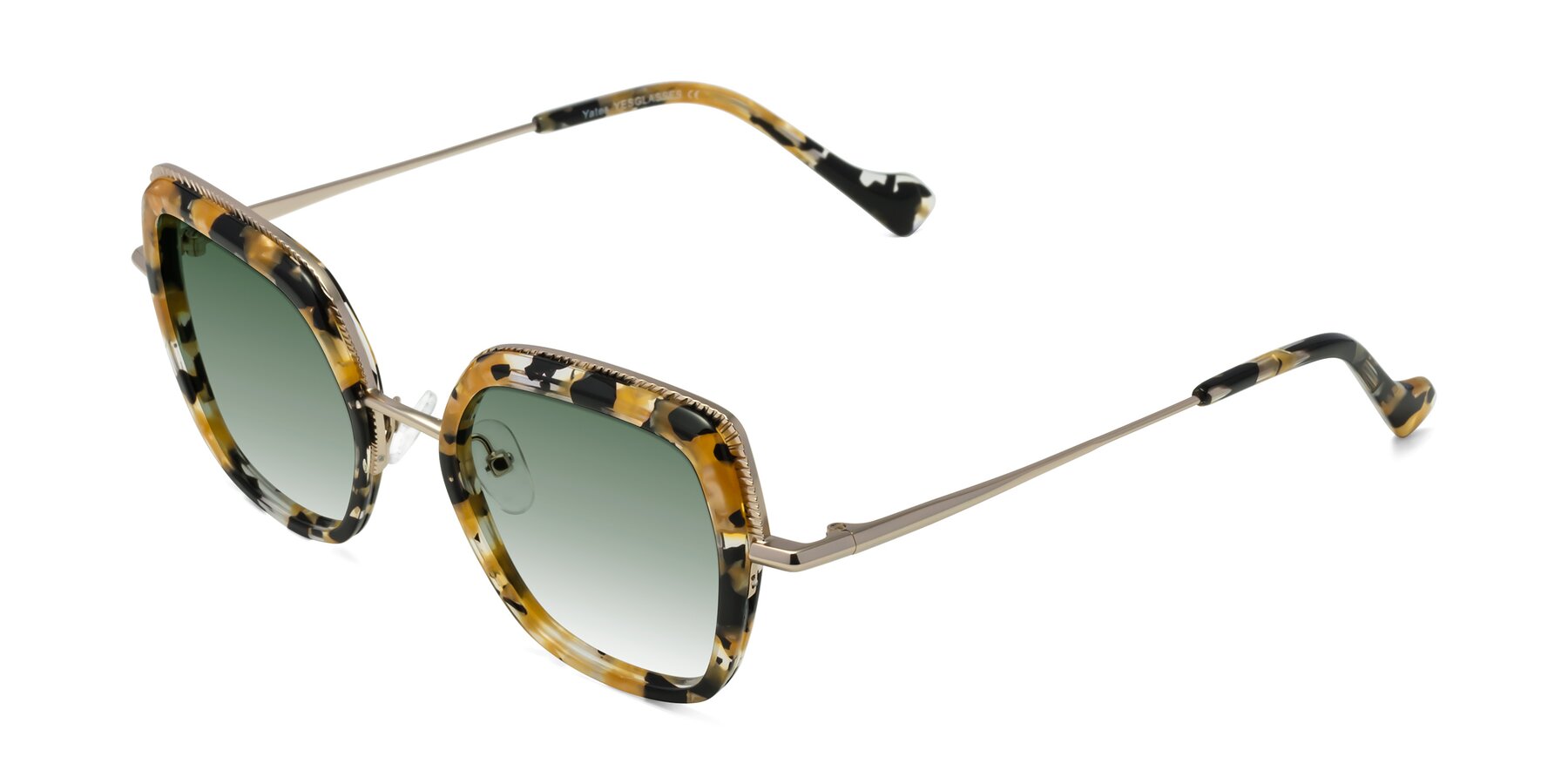 Angle of Yates in Yellow Floral-Gold with Green Gradient Lenses
