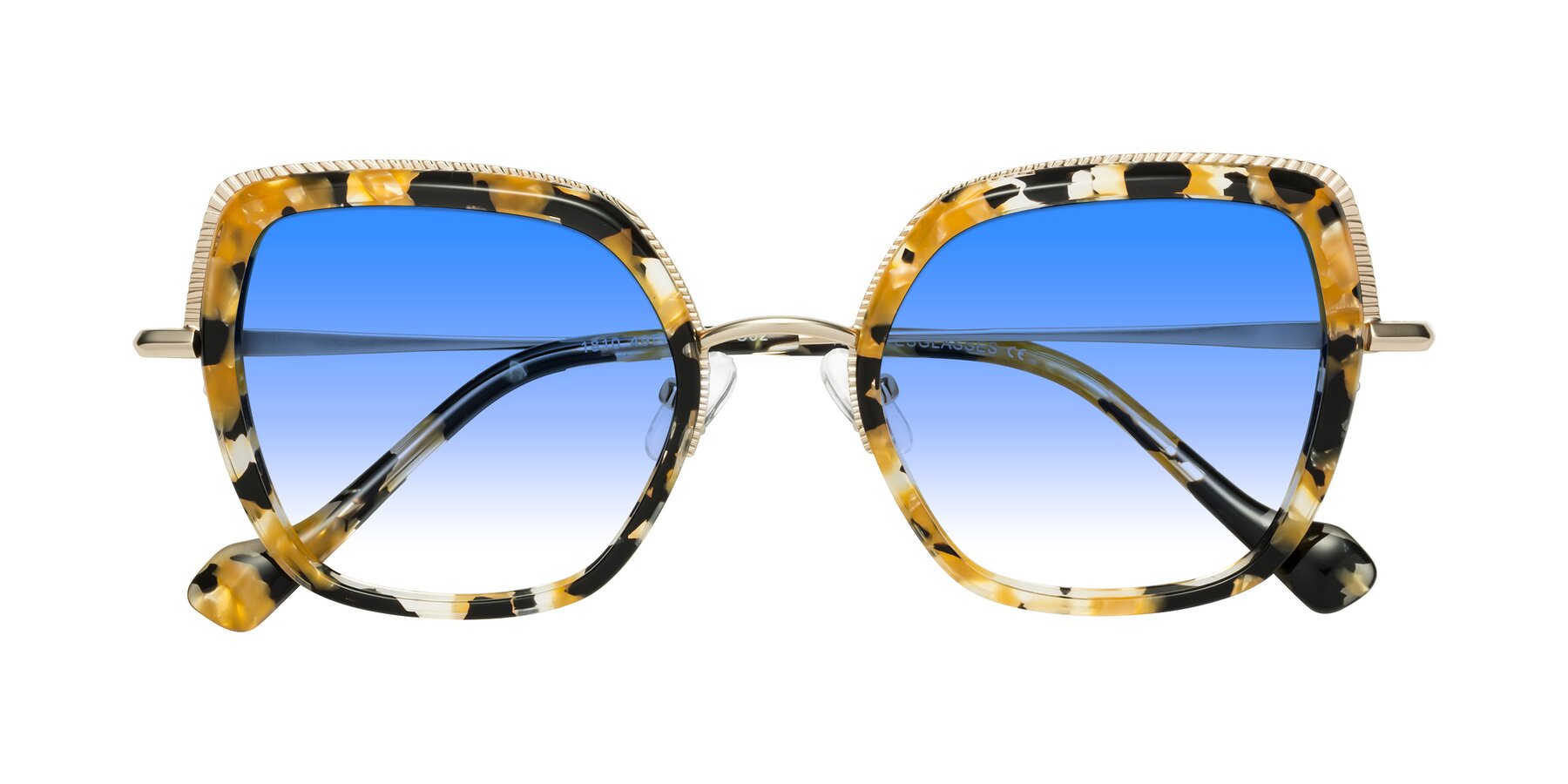 Folded Front of Yates in Yellow Floral-Gold with Blue Gradient Lenses