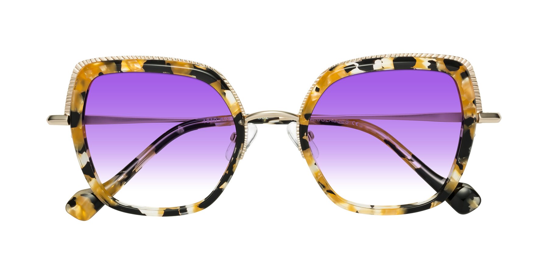 Folded Front of Yates in Yellow Floral-Gold with Purple Gradient Lenses
