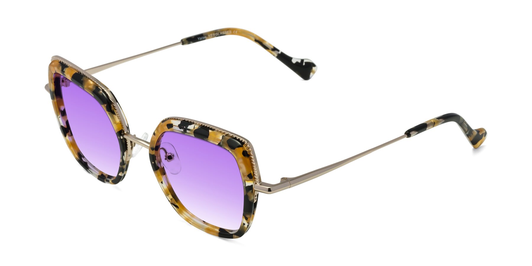 Angle of Yates in Yellow Floral-Gold with Purple Gradient Lenses