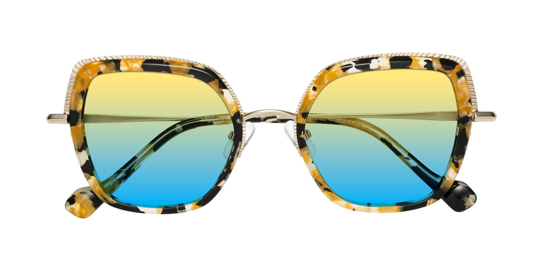 Folded Front of Yates in Yellow Floral-Gold with Yellow / Blue Gradient Lenses