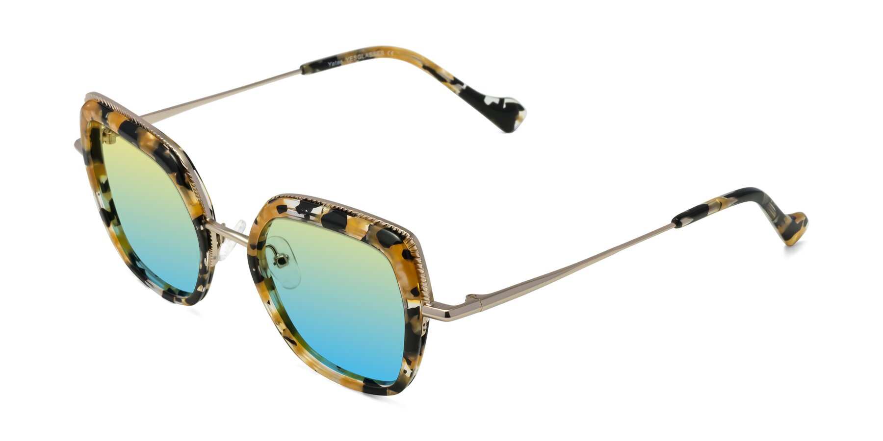Angle of Yates in Yellow Floral-Gold with Yellow / Blue Gradient Lenses