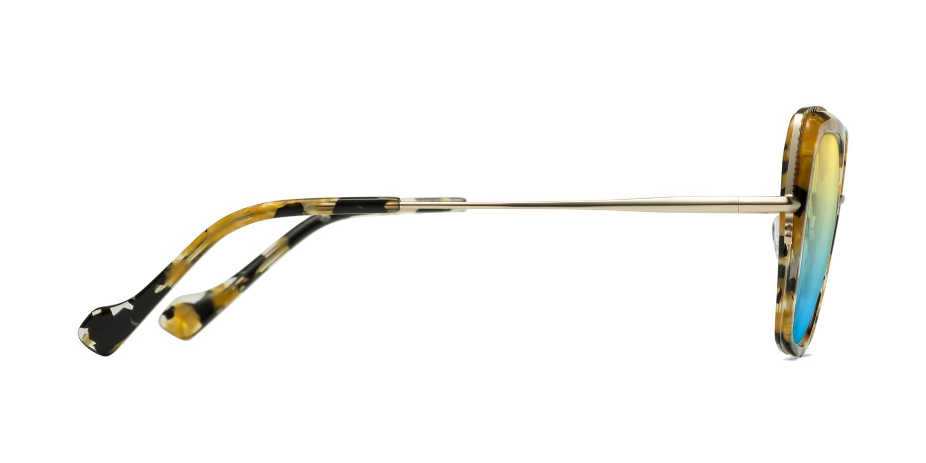 Side of Yates in Yellow Floral-Gold with Yellow / Blue Gradient Lenses