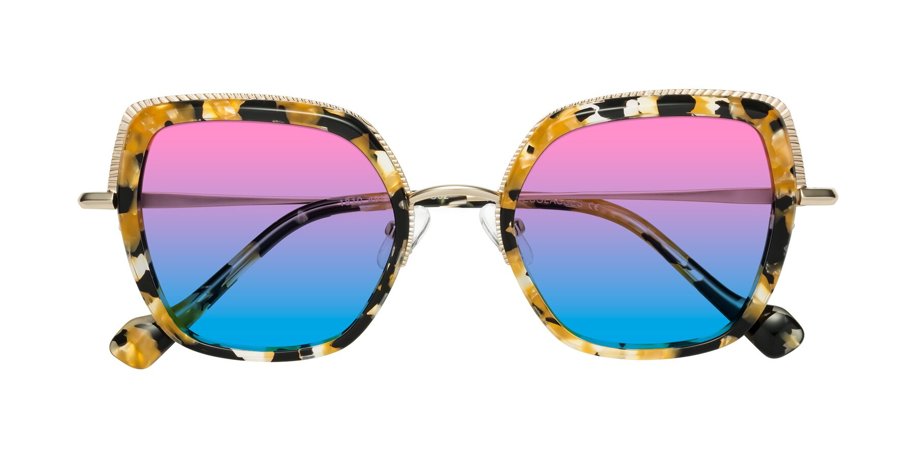 Folded Front of Yates in Yellow Floral-Gold with Pink / Blue Gradient Lenses
