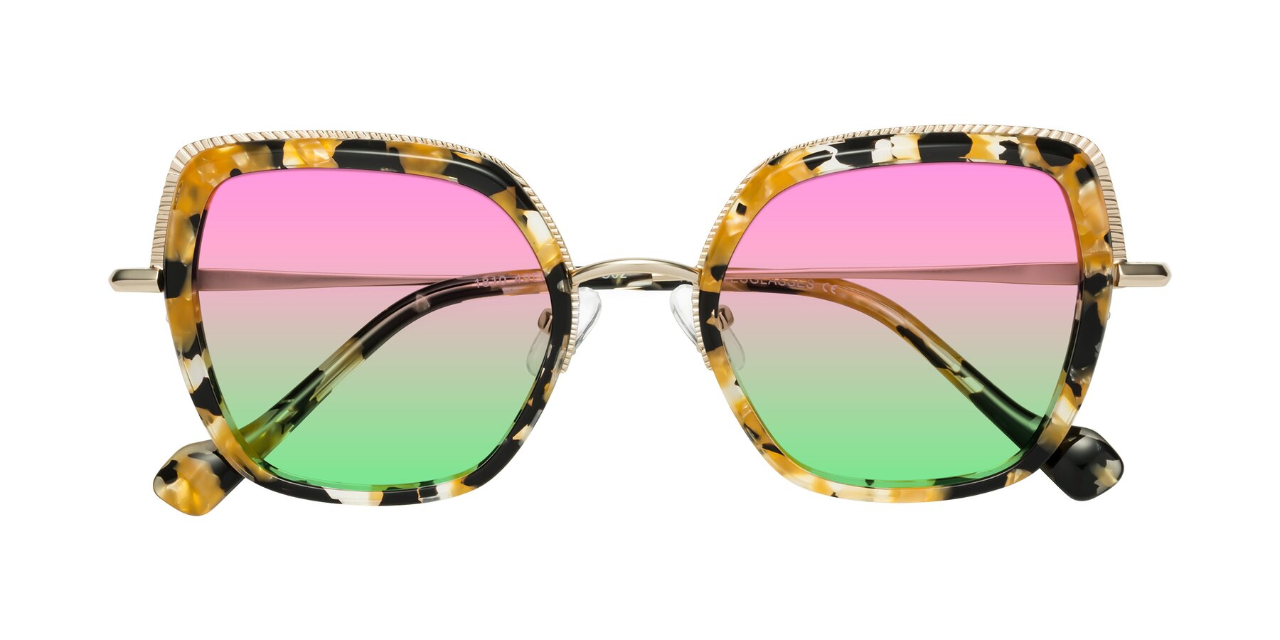 Folded Front of Yates in Yellow Floral-Gold with Pink / Green Gradient Lenses