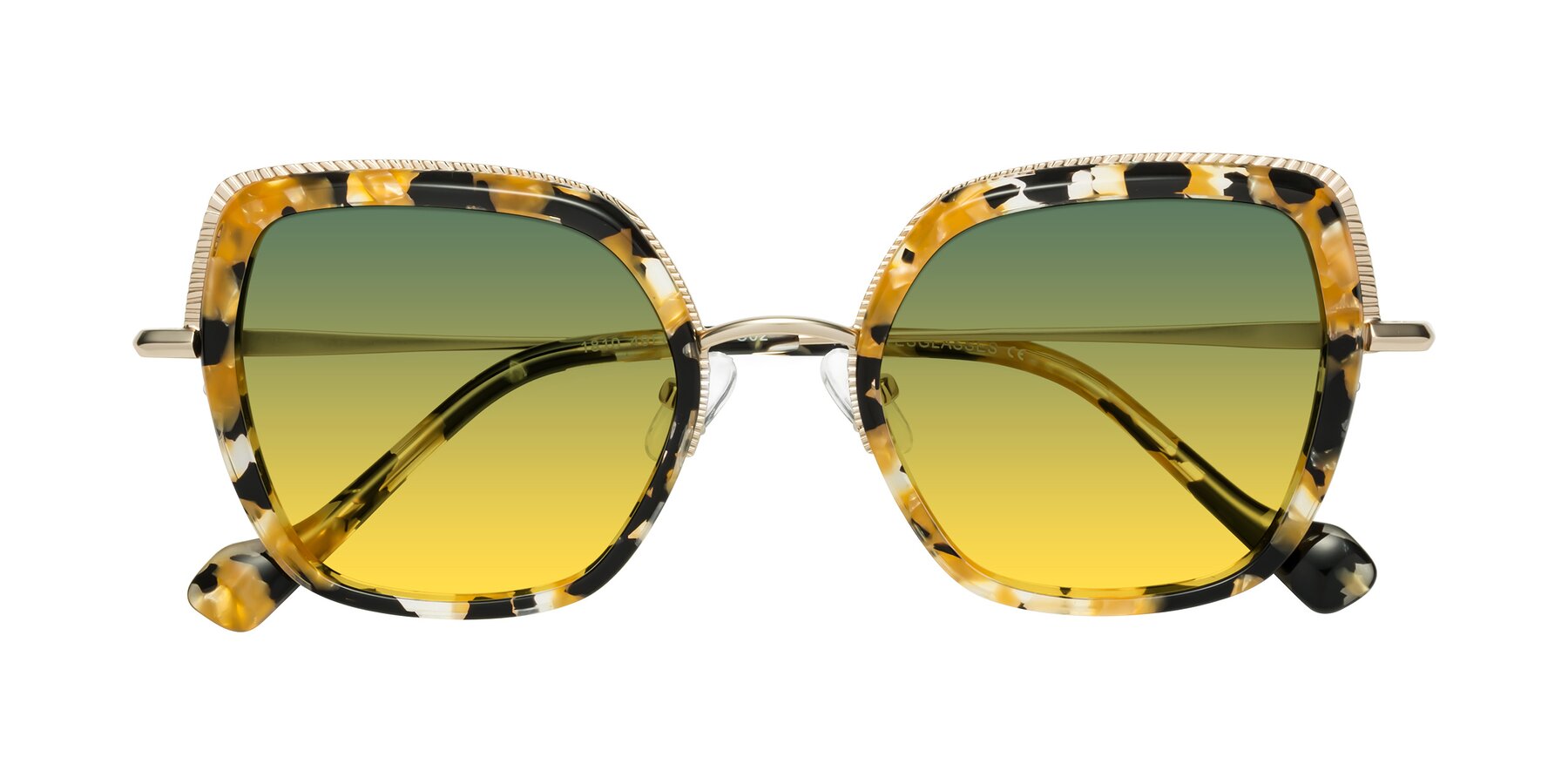 Folded Front of Yates in Yellow Floral-Gold with Green / Yellow Gradient Lenses