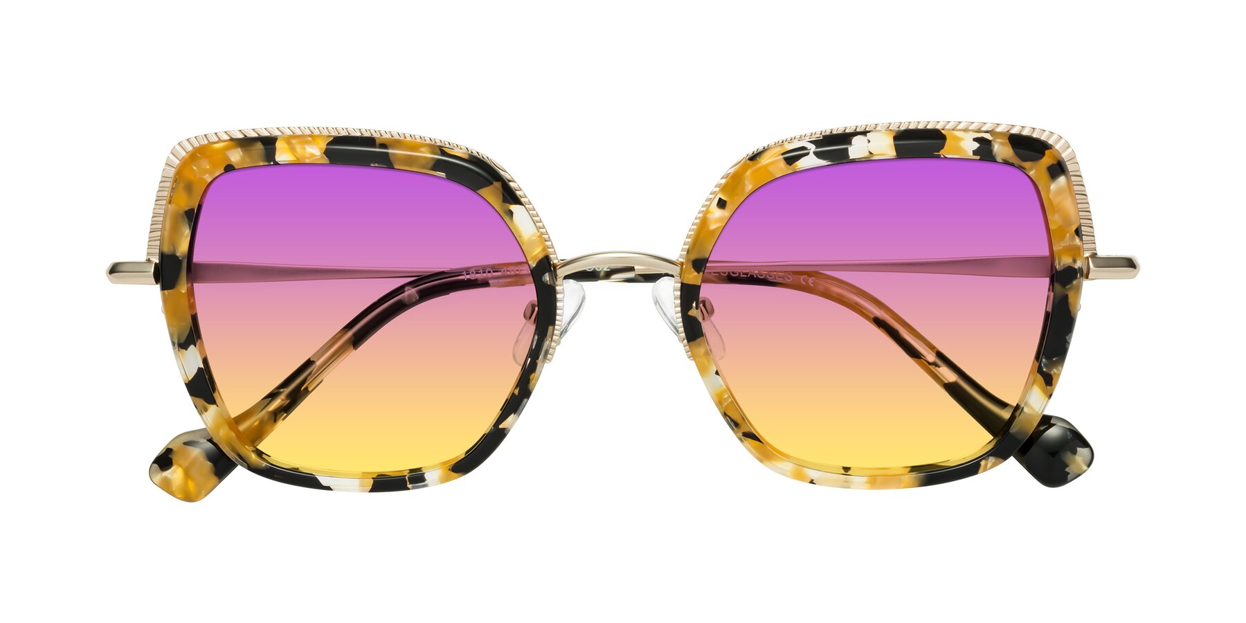 Folded Front of Yates in Yellow Floral-Gold with Purple / Yellow Gradient Lenses