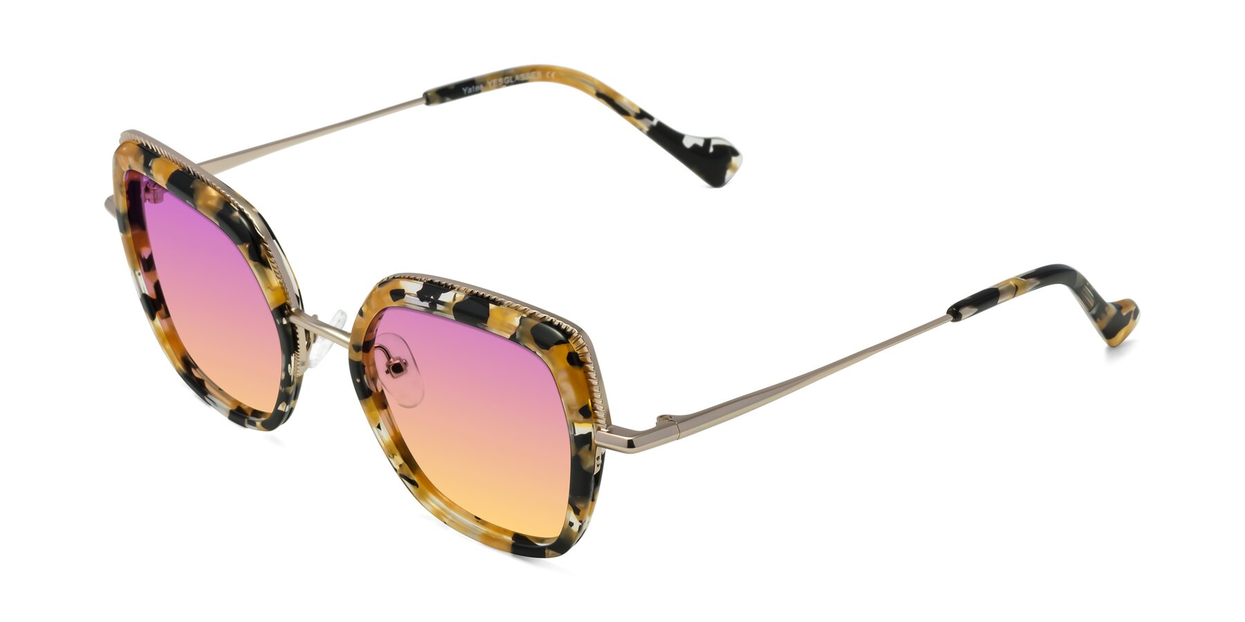 Angle of Yates in Yellow Floral-Gold with Purple / Yellow Gradient Lenses