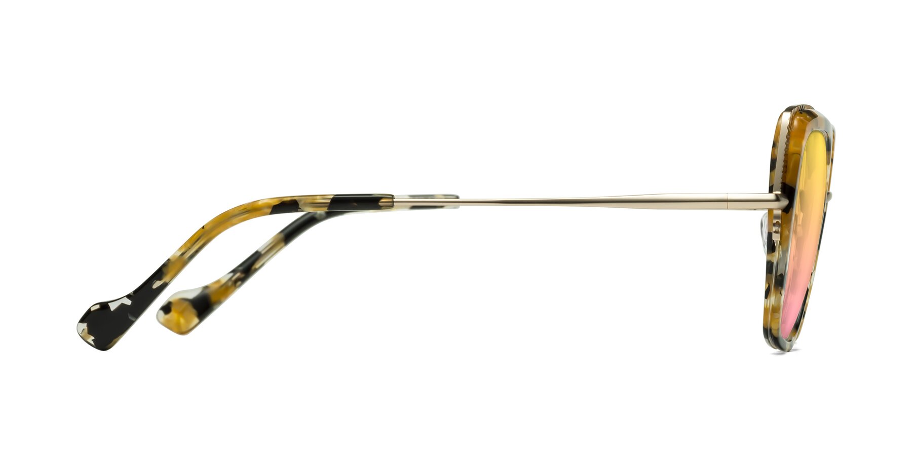 Side of Yates in Yellow Floral-Gold with Yellow / Pink Gradient Lenses