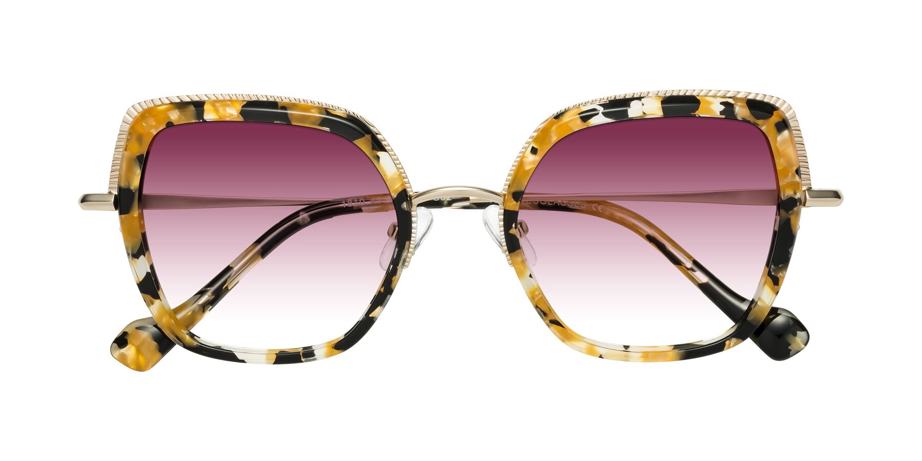 Folded Front of Yates in Yellow Floral-Gold with Wine Gradient Lenses