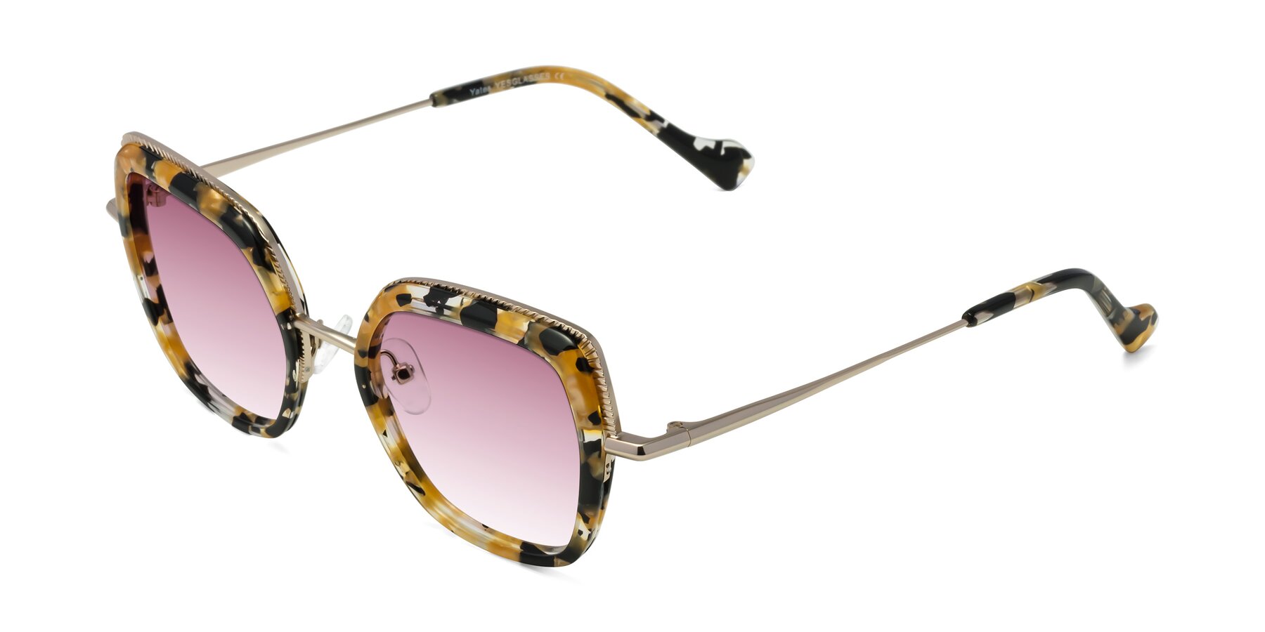 Angle of Yates in Yellow Floral-Gold with Wine Gradient Lenses