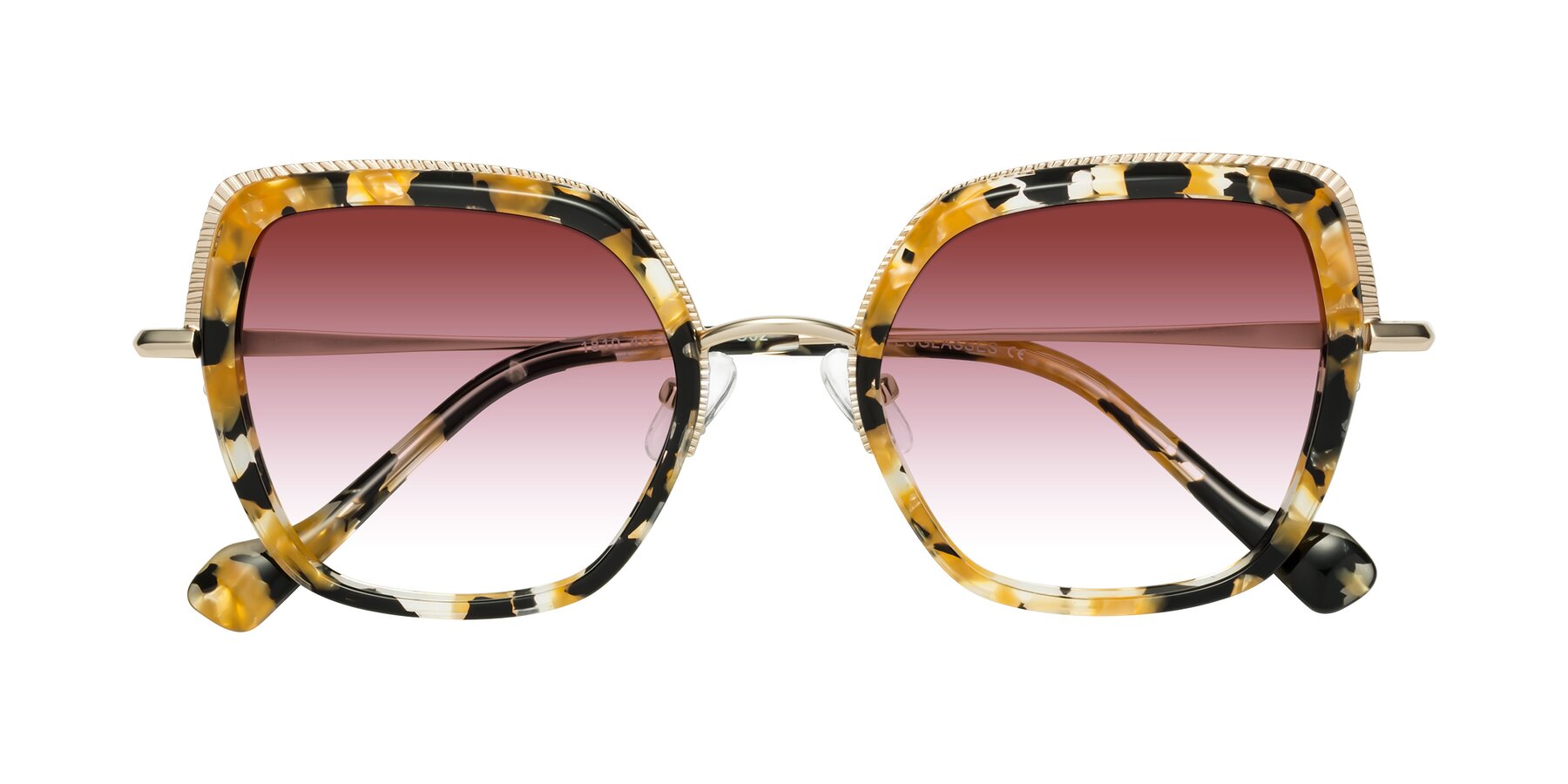 Folded Front of Yates in Yellow Floral-Gold with Garnet Gradient Lenses