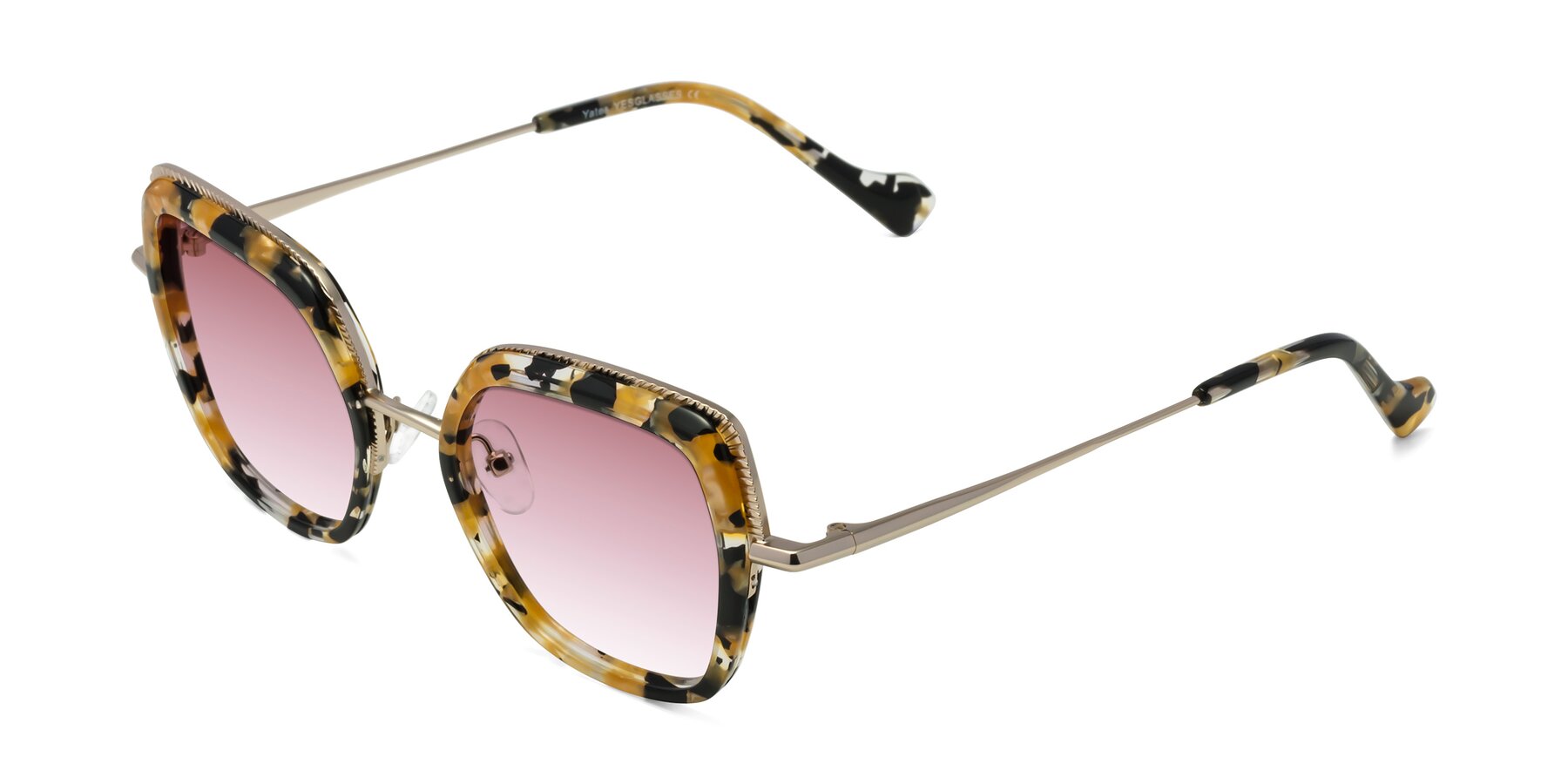 Angle of Yates in Yellow Floral-Gold with Garnet Gradient Lenses