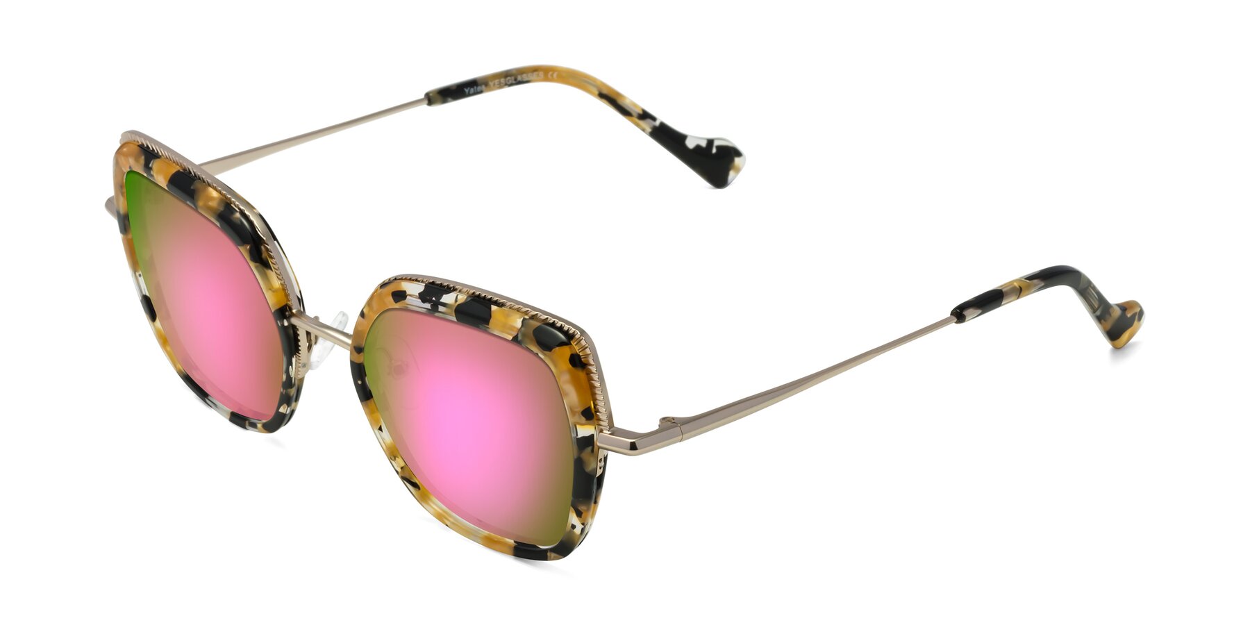 Angle of Yates in Yellow Floral-Gold with Pink Mirrored Lenses