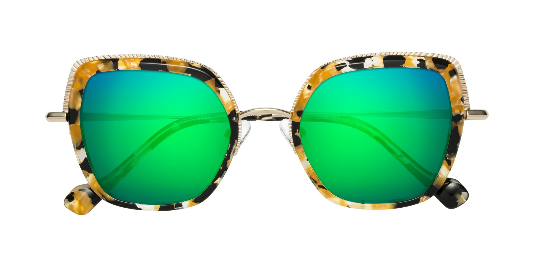 Folded Front of Yates in Yellow Floral-Gold with Green Mirrored Lenses