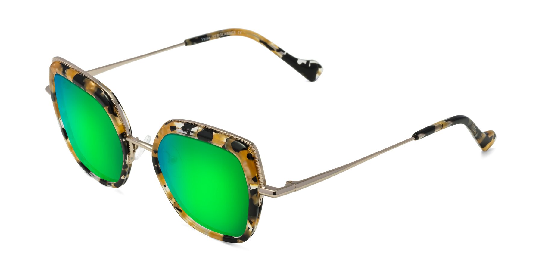 Angle of Yates in Yellow Floral-Gold with Green Mirrored Lenses