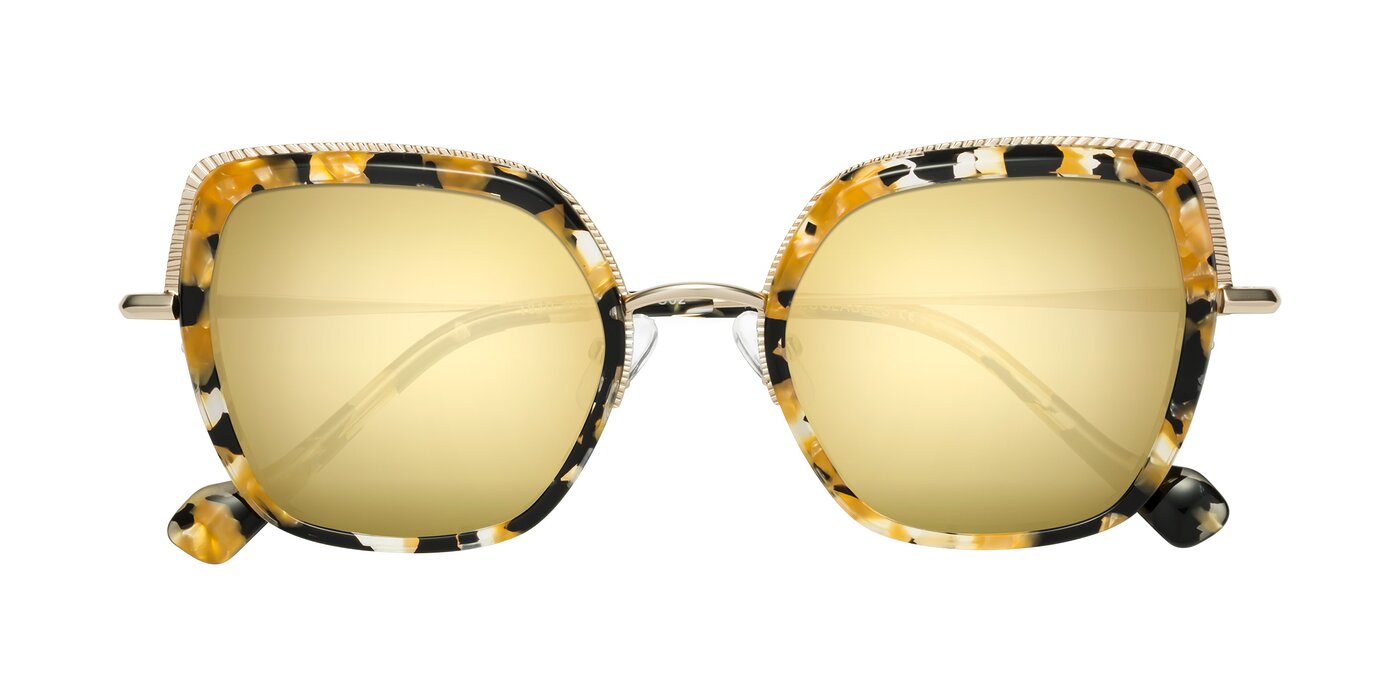 Yates - Yellow Floral / Gold Flash Mirrored Sunglasses