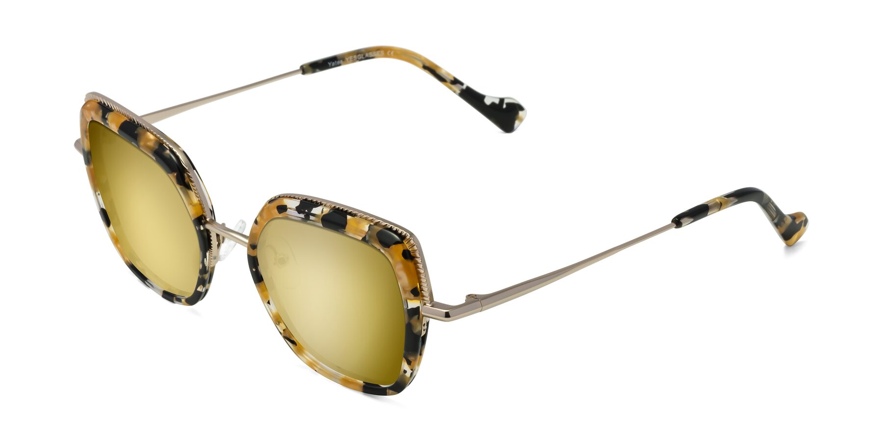 Angle of Yates in Yellow Floral-Gold with Gold Mirrored Lenses