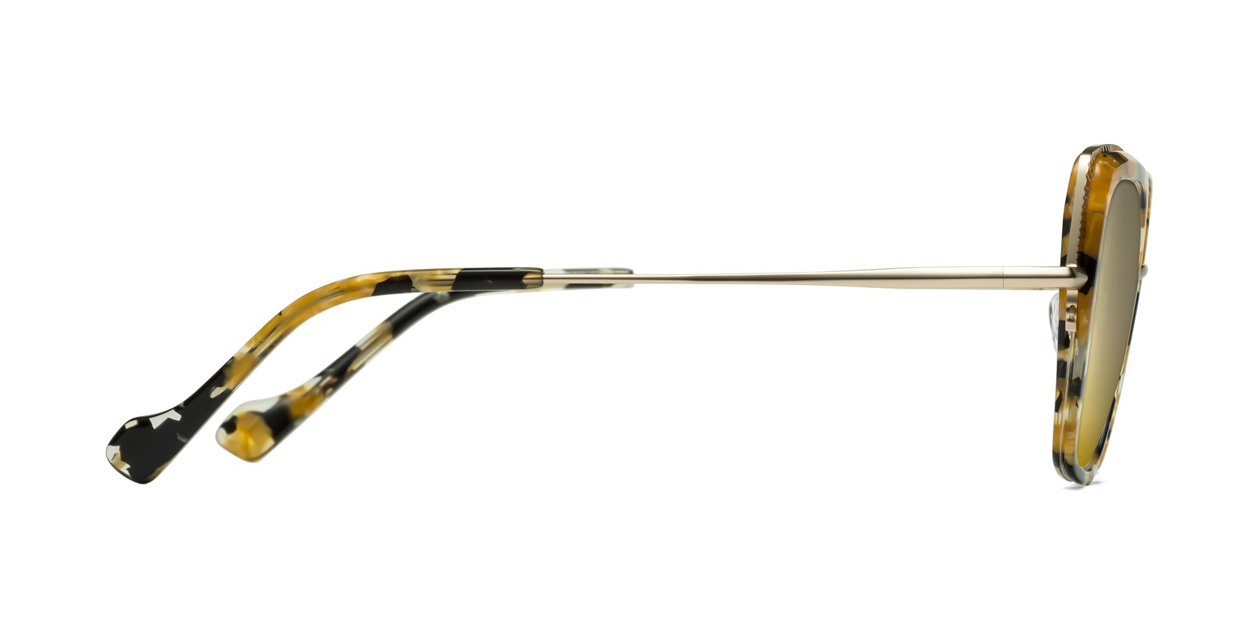 Side of Yates in Yellow Floral-Gold with Gold Mirrored Lenses