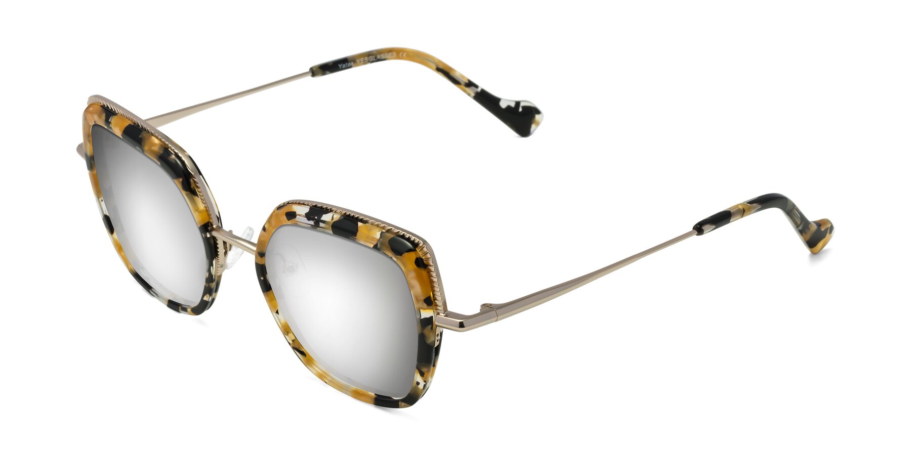 Angle of Yates in Yellow Floral-Gold with Silver Mirrored Lenses