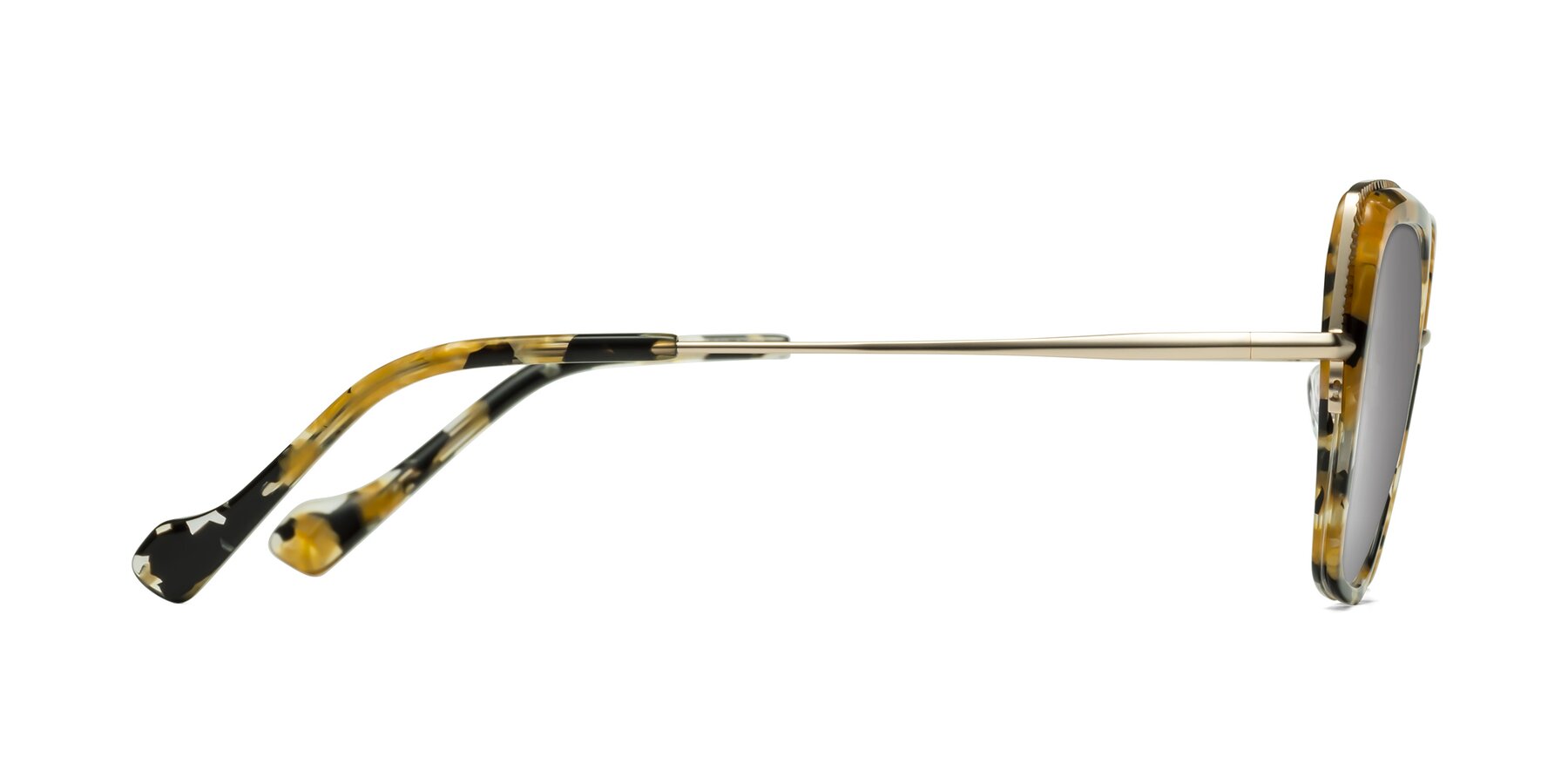 Side of Yates in Yellow Floral-Gold with Silver Mirrored Lenses