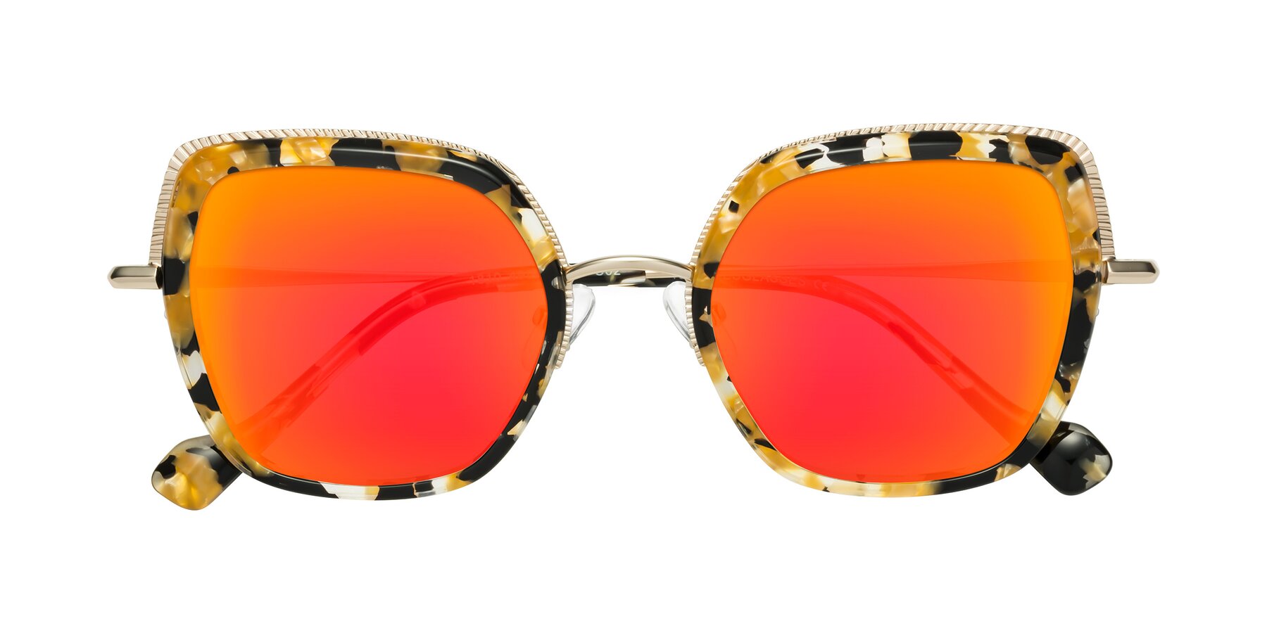 Folded Front of Yates in Yellow Floral-Gold with Red Gold Mirrored Lenses