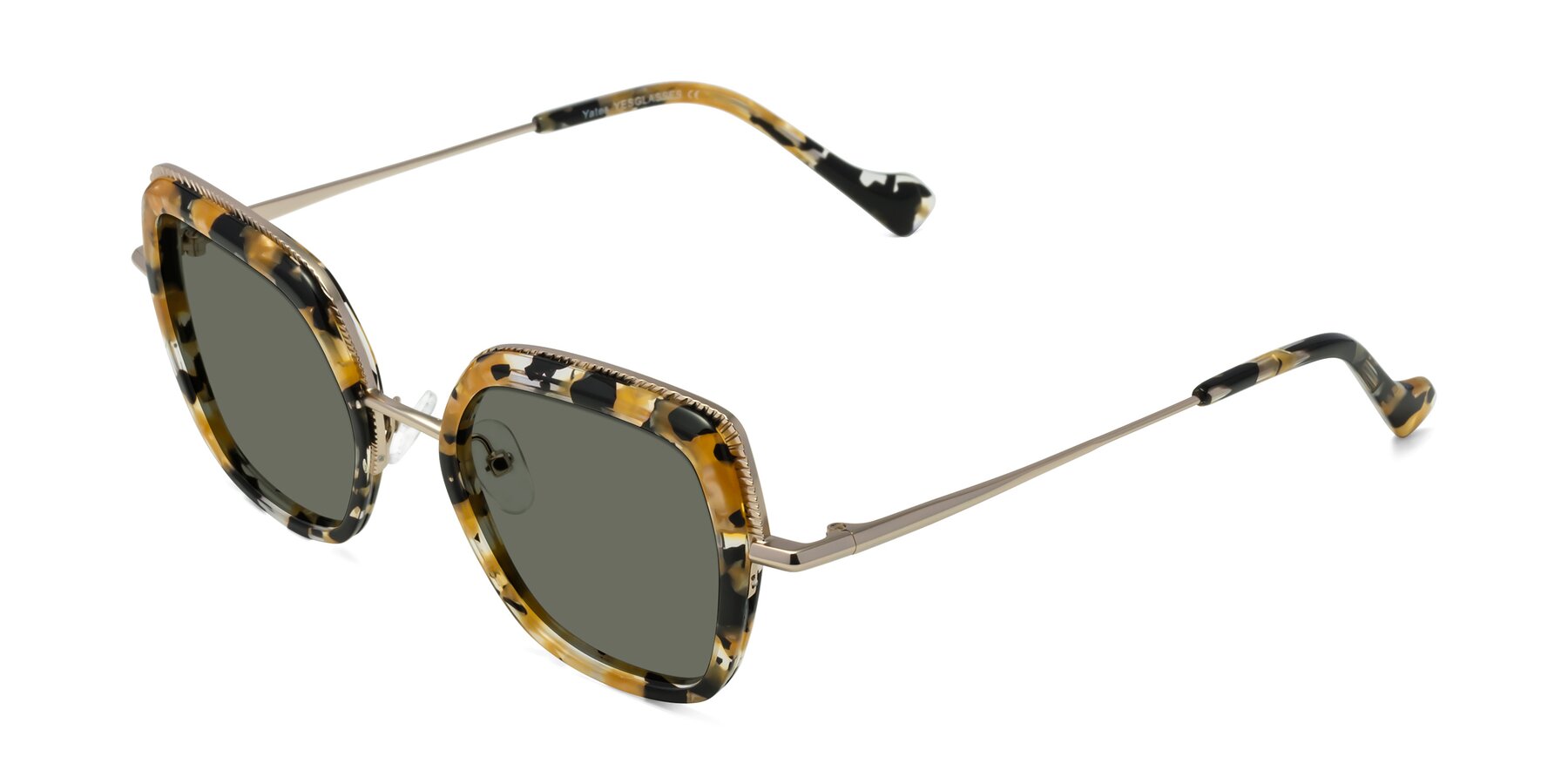 Angle of Yates in Yellow Floral-Gold with Gray Polarized Lenses