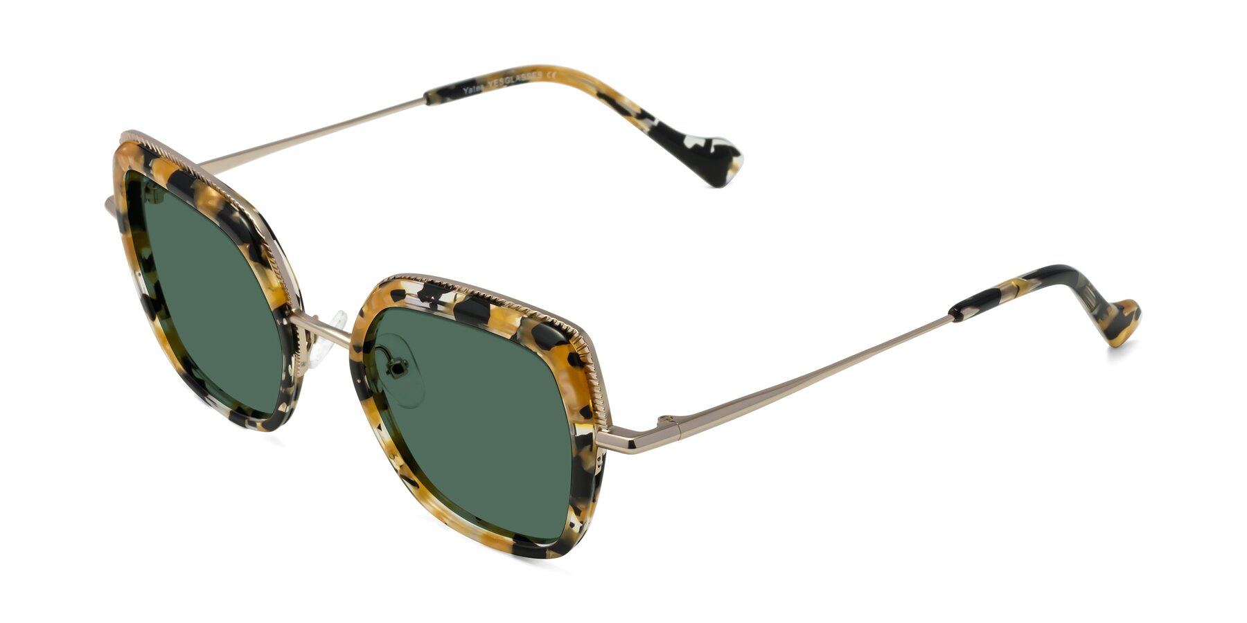 Angle of Yates in Yellow Floral-Gold with Green Polarized Lenses