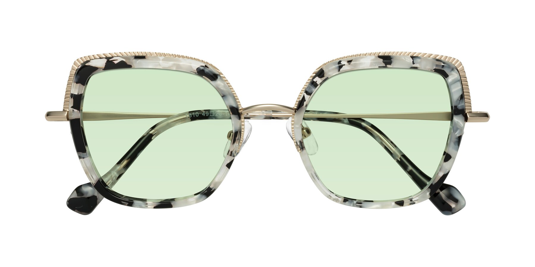 Folded Front of Yates in Ivory Floral-Gold with Light Green Tinted Lenses