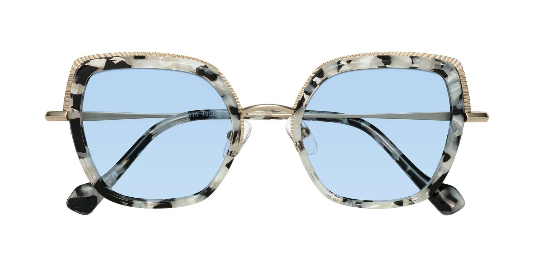 Folded Front of Yates in Ivory Floral-Gold with Light Blue Tinted Lenses