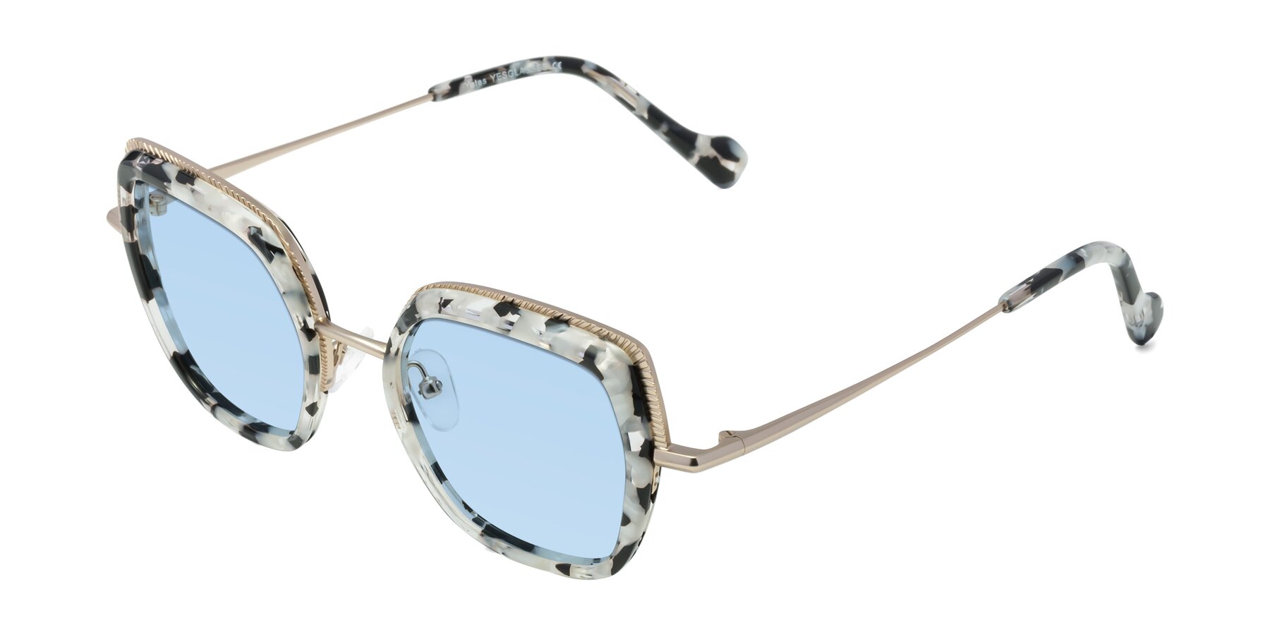 Angle of Yates in Ivory Floral-Gold with Light Blue Tinted Lenses