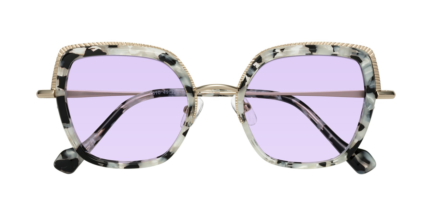 Folded Front of Yates in Ivory Floral-Gold with Light Purple Tinted Lenses