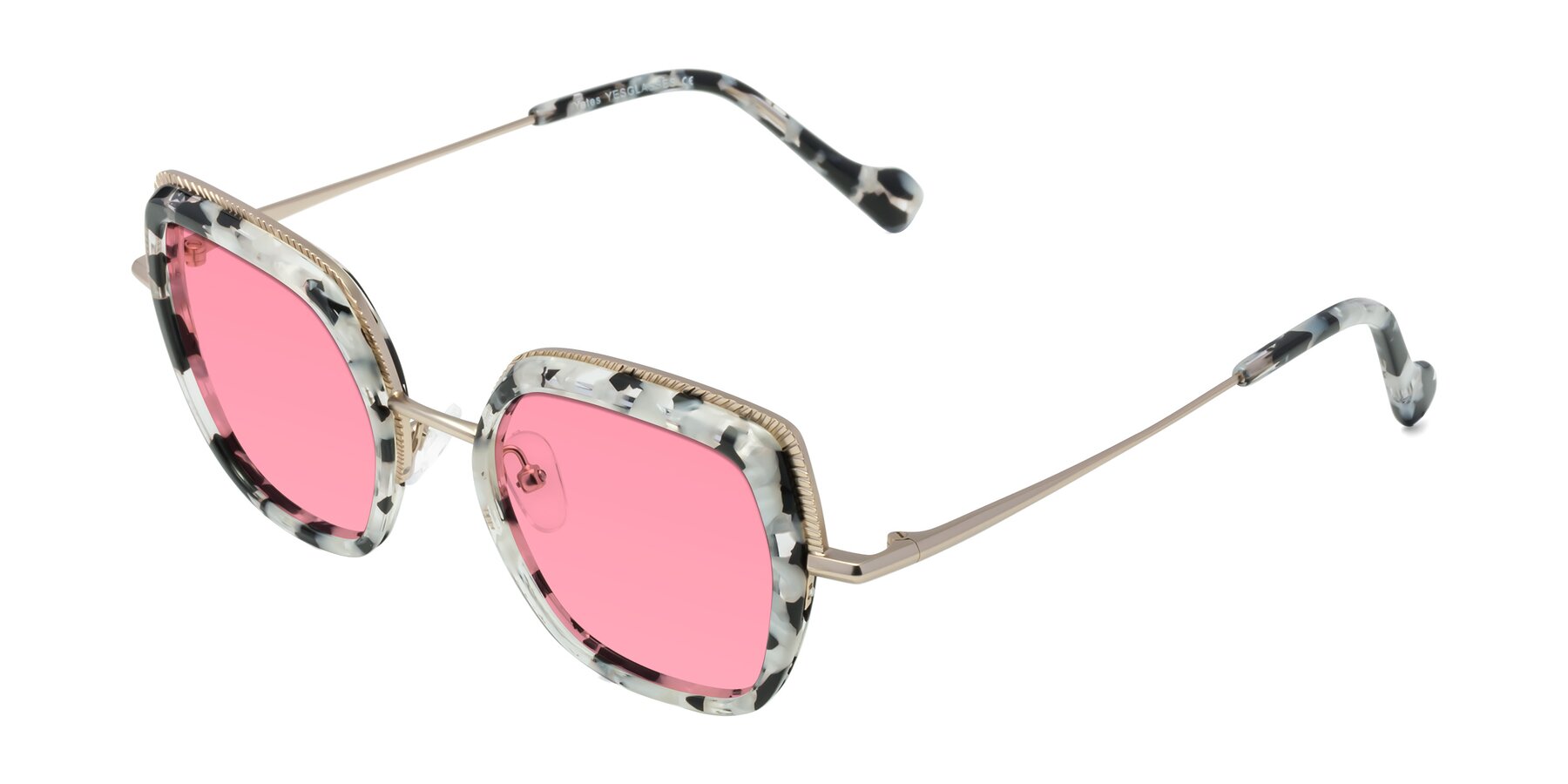 Angle of Yates in Ivory Floral-Gold with Pink Tinted Lenses